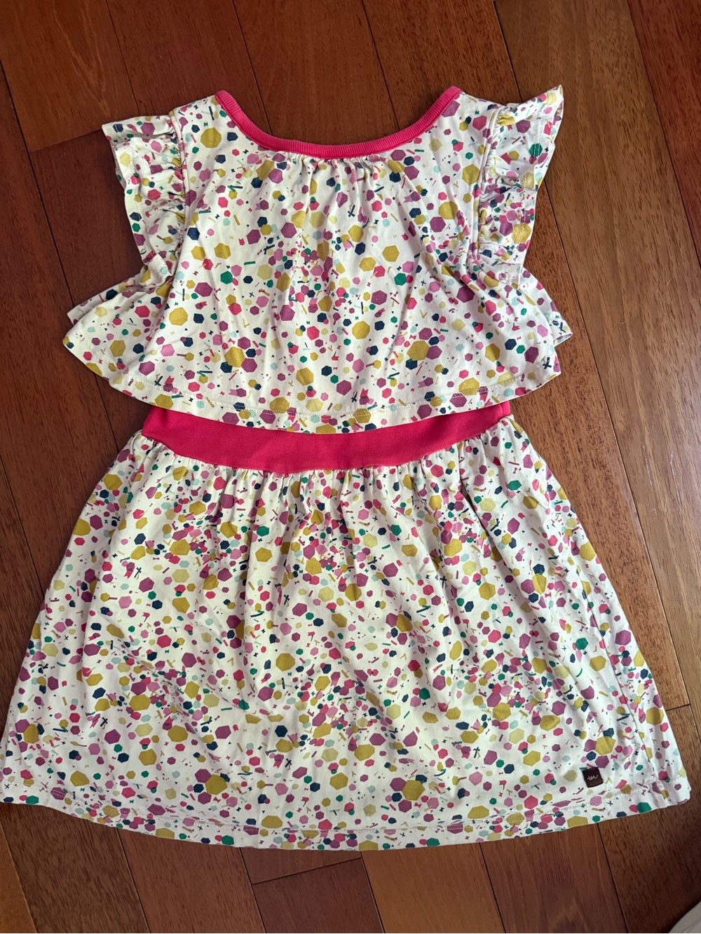 Tea Collection Cream Confetti Dress with Hot Pink Trim - Picture 3 of 3
